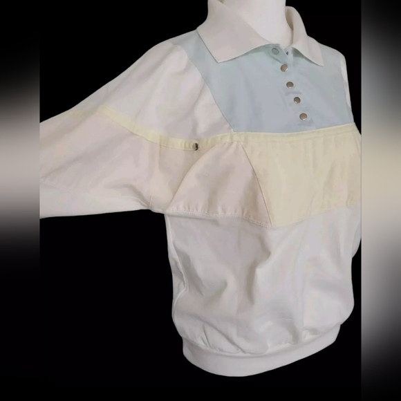 Vtg Colorblock Top Size Small Collared Snap Button - Picture 3 of 10